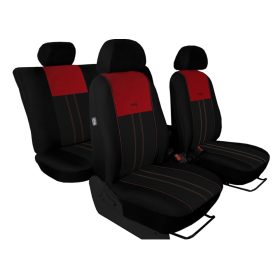   CHEVROLET Aveo Universeller Sitzbezug Tuning Due Veloursstoff und Polsterstoff Kombination schwarz und bordeauxrot in Farbe