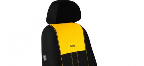 CHEVROLET Aveo Universeller Sitzbezug Tuning Due Veloursstoff und Polsterstoff Kombination schwarz und gelb in Farbe