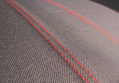 CHEVROLET Aveo Universeller Sitzbezug Tuning Due Veloursstoff und Polsterstoff Kombination grau und rot in Farbe