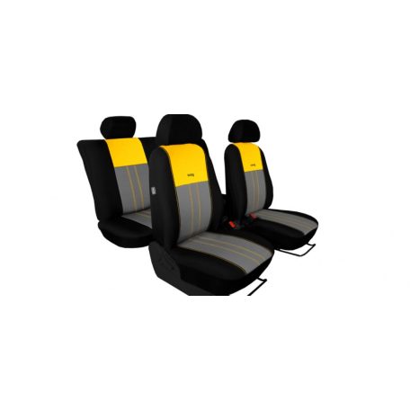 FIAT 125p Univerzális Üléshuzat Tuning Due velúr szövet és kárpit kombináció feket szürke és sárga színben
