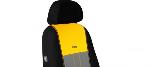 CHEVROLET Aveo Universeller Sitzbezug Tuning Due Veloursstoff und Polsterstoff Kombination feket grau und gelb in Farbe