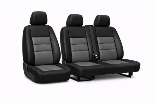 PrestigeLeather™ Prémium Méretpontos Autóipari Kárpit és Műbőr Betéttel Üléshuzat RENAULT TRAFIC 2+1 I (2001-2014)– választható színekben, UV álló, AIRBAG SAFE, egyedi felirattal/logóval kérhető