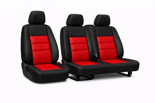 PrestigeLeather™ Prémium Méretpontos Autóipari Kárpit és Műbőr Betéttel Üléshuzat RENAULT TRAFIC 2+1 I (2001-2014)– választható színekben, UV álló, AIRBAG SAFE, egyedi felirattal/logóval kérhető