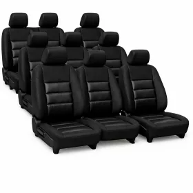   PrestigeLeather™ Prémium Méretpontos Autóipari Kárpit és Műbőr Betéttel Üléshuzat VOLKSWAGEN VW T4 9 seats (1989-2003)– választható színekben, UV álló, AIRBAG SAFE, egyedi felirattal/logóval kérhető