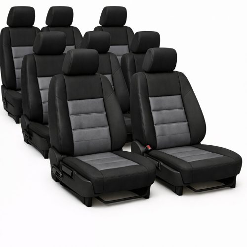 PrestigeLeather™ Prémium Méretpontos Autóipari Kárpit és Műbőr Betéttel Üléshuzat FIAT SCUDO 8 seats II (2007-2016)– választható színekben, UV álló, AIRBAG SAFE, egyedi felirattal/logóval kérhető